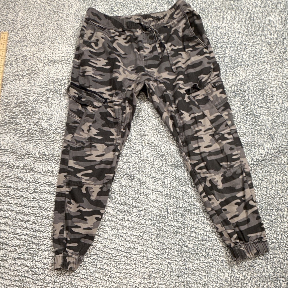 Ring of Fire Men's XL Gray Camo Cargo Jogger Pants Stretch Elastic Waist